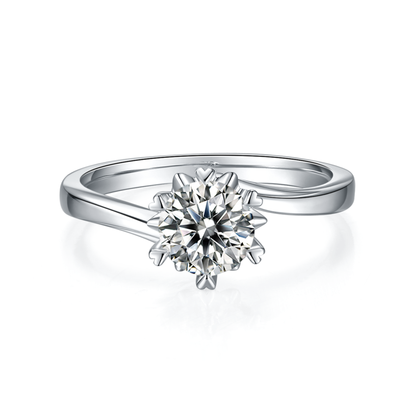 扭臂Classic雪花S925银镀白金MoissaniteWomen's Ring1ctD级
